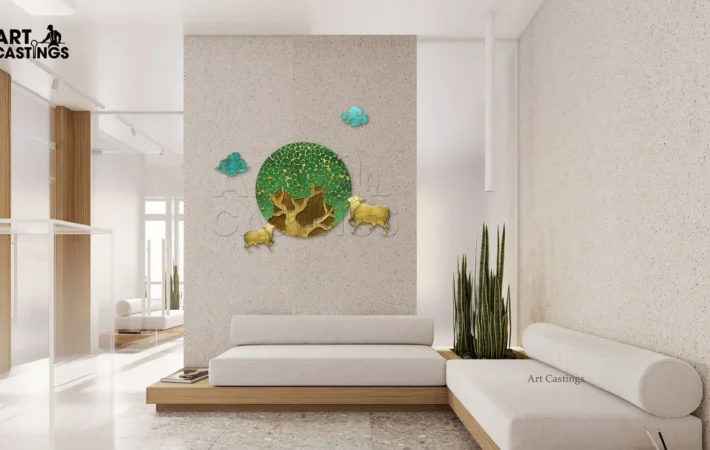 brass cow and calf wall mural