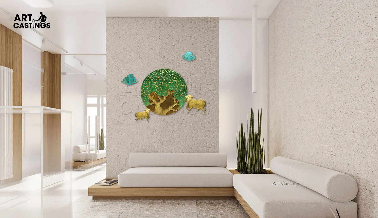 brass cow and calf wall mural