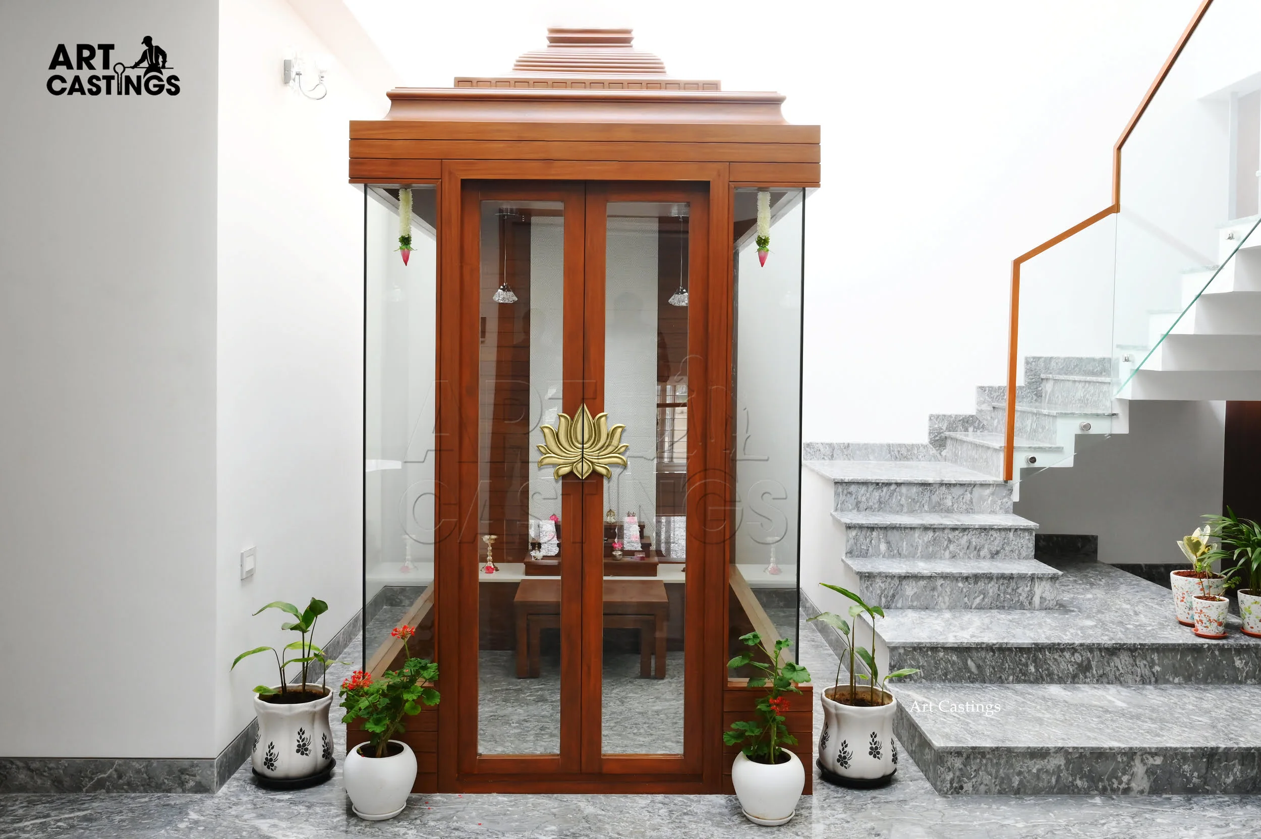 POOJA DOORS WITH LOTUS HANDLE