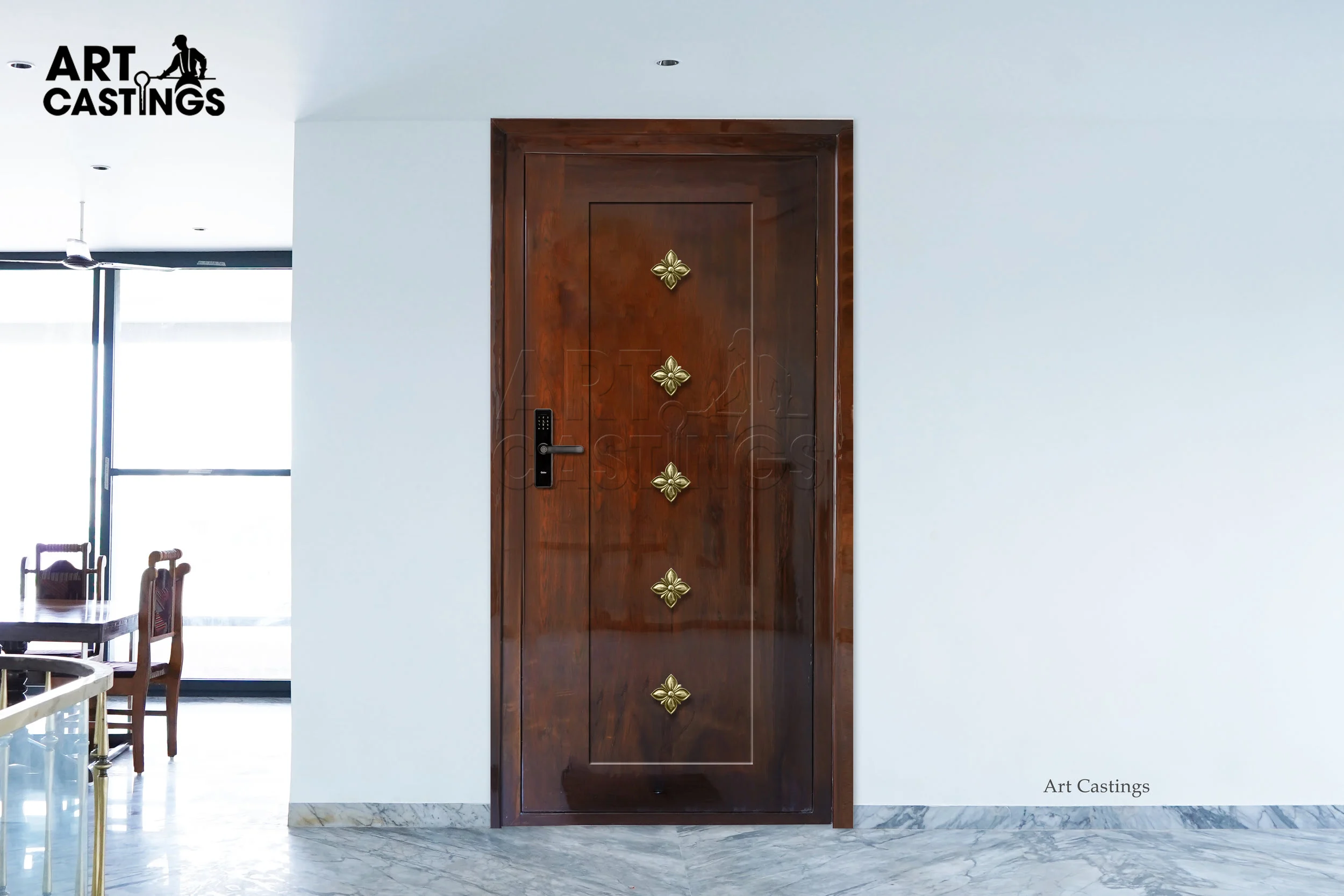 Semi-Geometric Floral Brass Main Doors