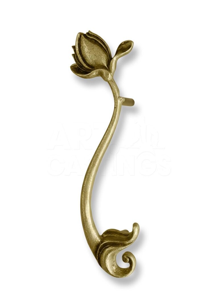 Handcrafted antique finish lotus bud design brass door handle for Pooja door
