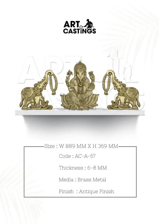 Lord Ganesha with Elephants Brass Accessories - Image 2